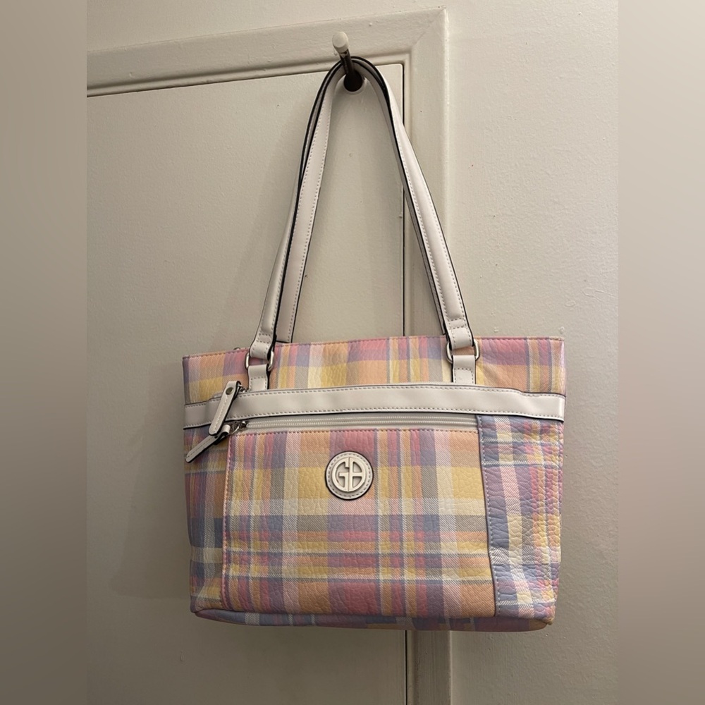 Giani Bernini plaid pastel colors tote. Created for Macy's. Excellent condition - Picture 1 of 6